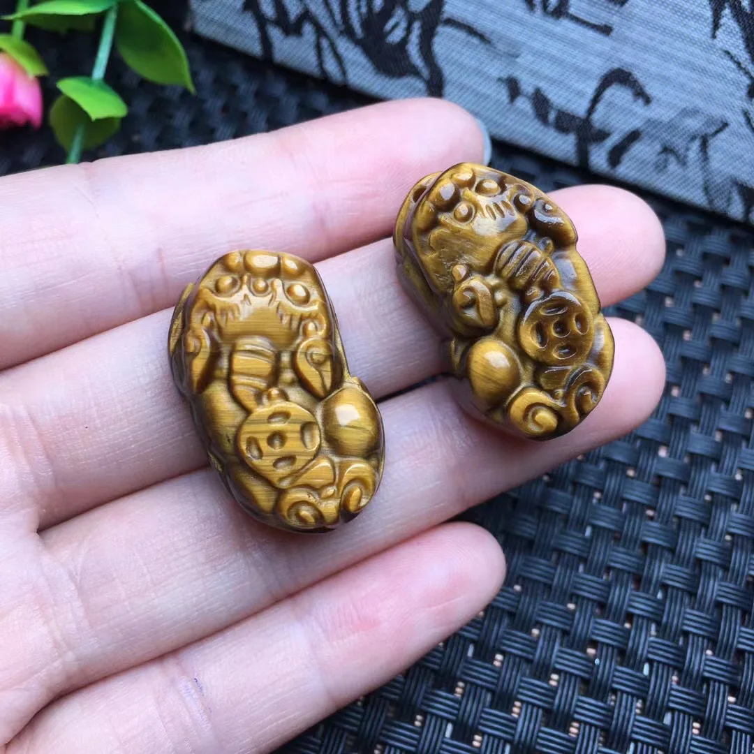 1 пара Fengbaowu Натуральный камень Желтый тигровый глаз Pixiu Мифическое дикое животное Кристалл Резная статуэтка Подарок Модные ювелирные изделия