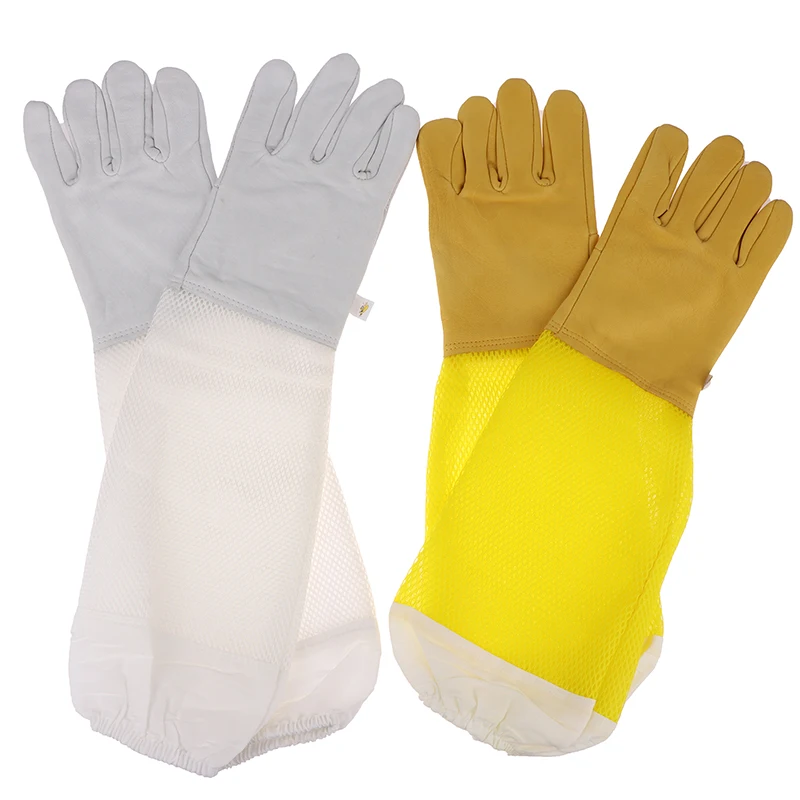 1 пара пчеловодческих перчаток защитные рукава дышащие длинные перчатки из овчины против пчелиного укуса для пчеловода Изображение 0 