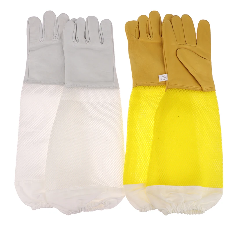 1 пара пчеловодческих перчаток защитные рукава дышащие длинные перчатки из овчины против пчелиного укуса для пчеловода Изображение 3 