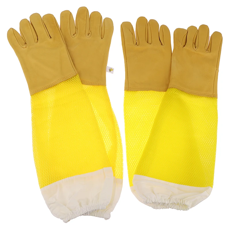 1 пара пчеловодческих перчаток защитные рукава дышащие длинные перчатки из овчины против пчелиного укуса для пчеловода Изображение 4 