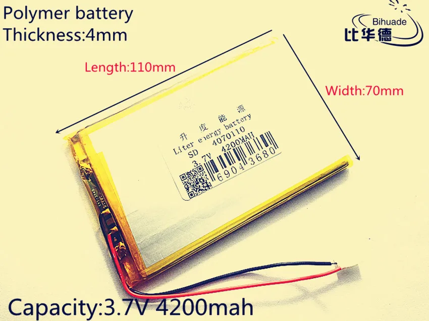 1 шт. 3,7 В 4200 мАч 4070110 литий-полимерные литий-ионные аккумуляторные батареи для mp3 MP4 MP5 GPS PSP mobile bluetoot
