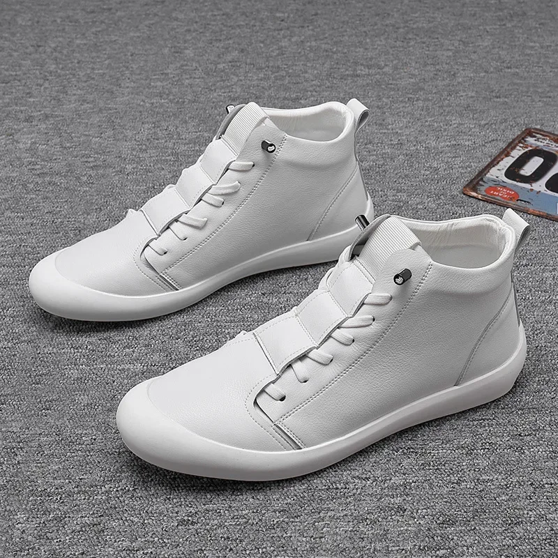  100% натуральная кожа обувь мужчины высокие кроссовки 2024 мода мужская белая обувь уличная обувь для молодых людей tenis masculino Zapatos