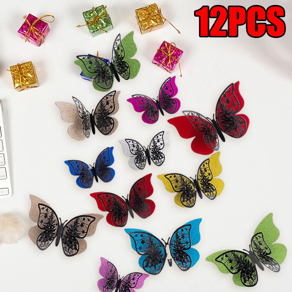 12 шт. 3D бабочки настенные наклейки цветные креативные двухслойные бабочки настенные наклейки свадебная вечеринка DIY украшения домашний декор