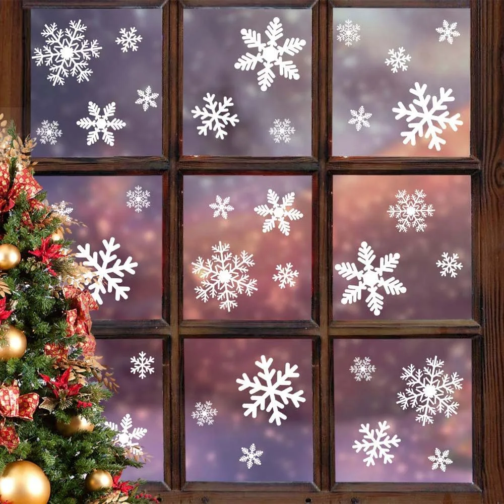 135 шт. Рождественское окно цепляется снежинки оконные наклейки статические / наклейки для рождественского декора украшения рождественские принадлежности для вечеринок