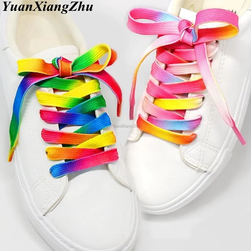 1Pair Красочные плоские шнурки для обуви Радужный градиент Шнурки для высоких парусин Кроссовки Шнурки Аксессуары