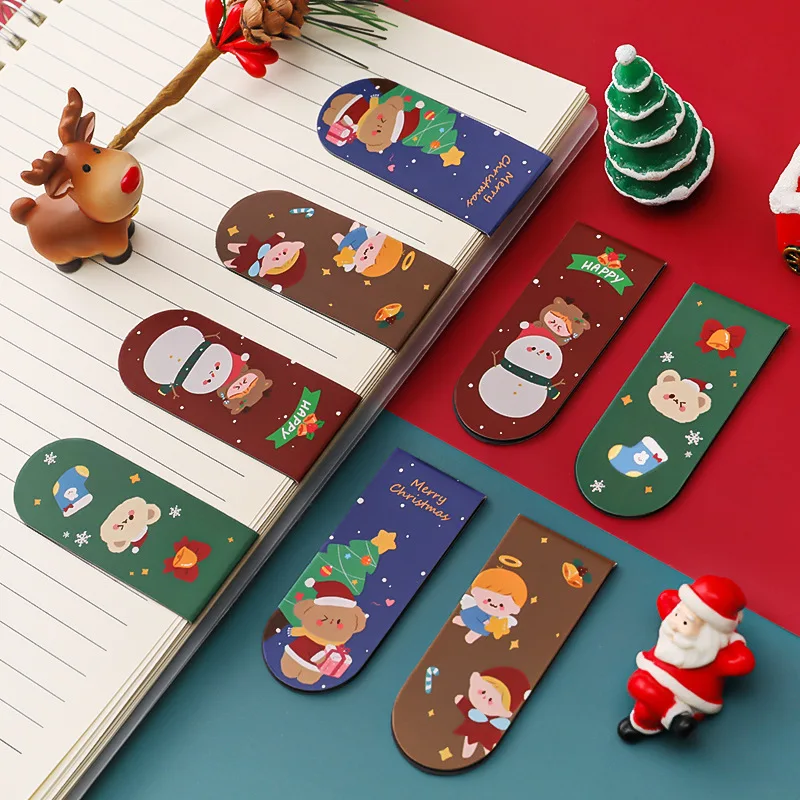 1PC Kawaii Рождественские магнитные закладки Симпатичный двойной магнитный маркер страницы Книжные клипсы Офисные школьные канцелярские принадлежности для детского подарка