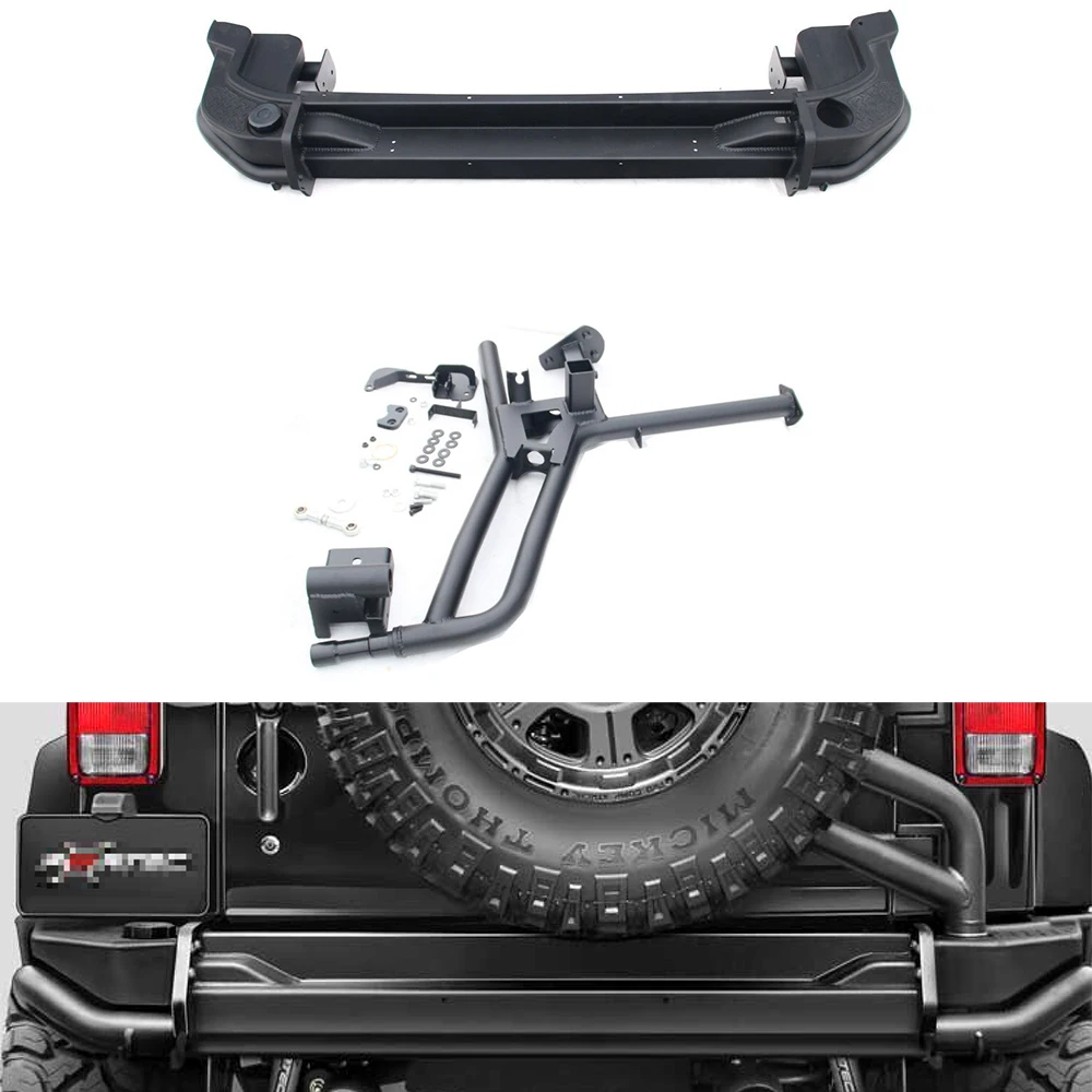 1Set Черный стальной задний бампер с креплением для запасного колеса для Jeep Wrangler JK 2007-2017 J063-2 Изображение 0 