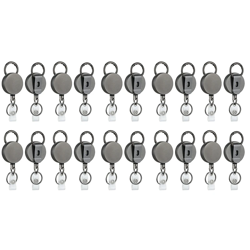 20 Упаковка Сверхмощный выдвижной держатель для бейджей Катушки, металлический держатель для идентификационных бейджей с зажимом для ремня Кольцо для ключей для именной карточки Брелок