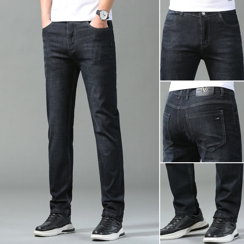 2023 Модные мужские классические джинсы Slim Fit Повседневные джинсовые брюки Черный синий Деловые прямые мягкие брюки Узкие джинсы Уличная одежда