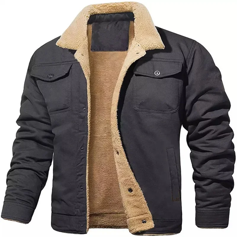 2023 Мужская новая осенне-зимняя молодежная рабочая одежда Плюшевая куртка Мужская куртка с хлопковой стиркой