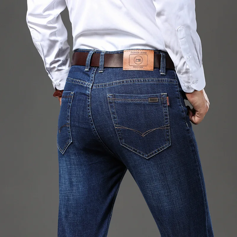 2023 Мужская новая осенняя одежда Стрейч Хлопок Деловая повседневная мужская прямая джинсовая брюка среднего возраста Мужские брюки Изображение 2 