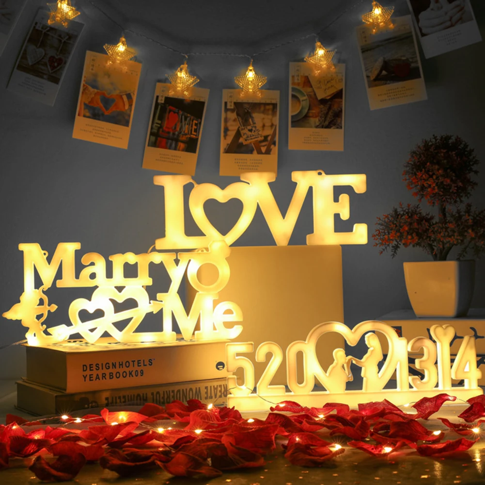 2024 PC Светодиодный декоративный свет ко Дню святого Валентина, Украшение для предложения дня рождения, Питание от батареи, Люби выйти за меня замуж Письмо Декор Свет