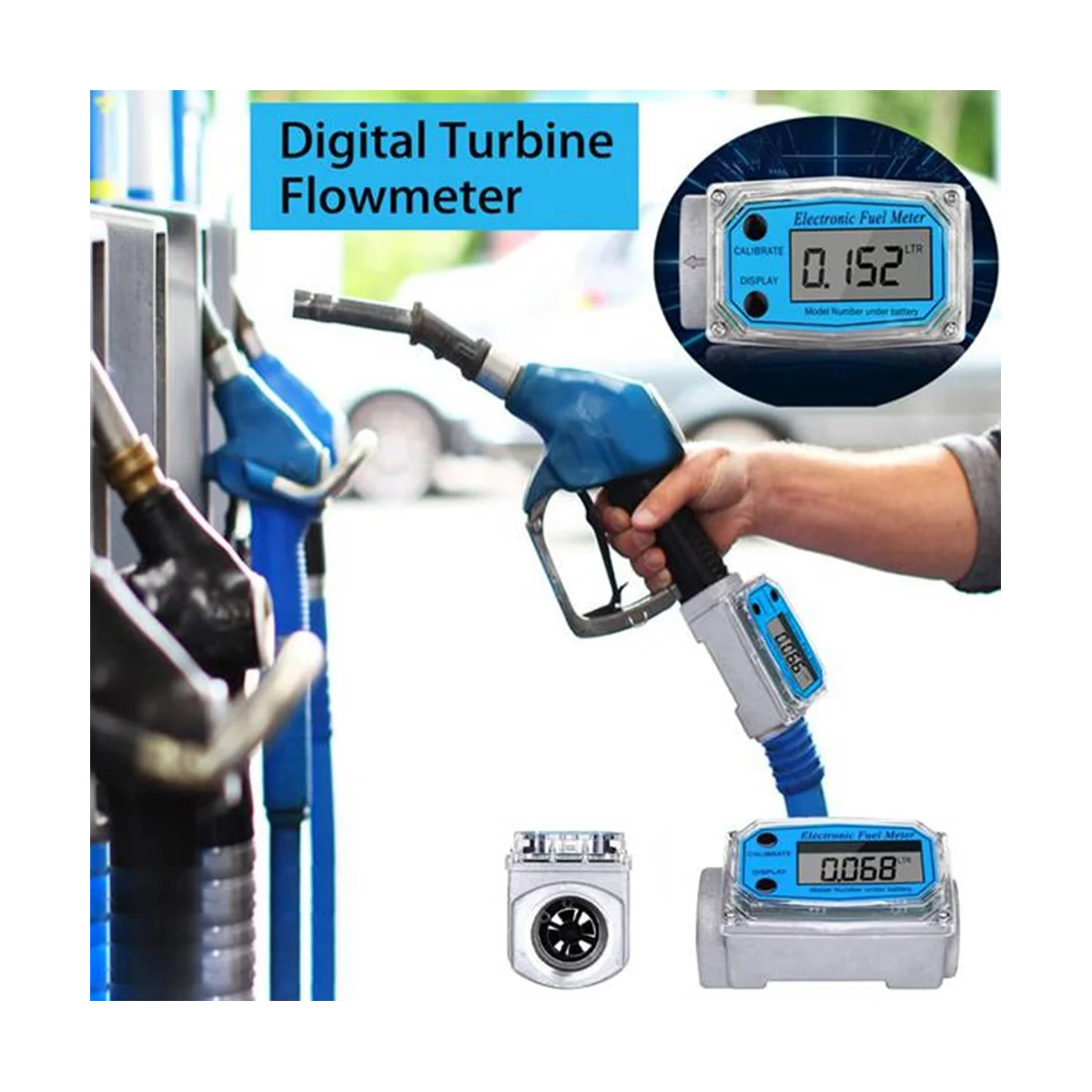 25 Цифровой турбинный расходомер для измерения расходомера бензиновой воды и морской жидкости синий Изображение 2 