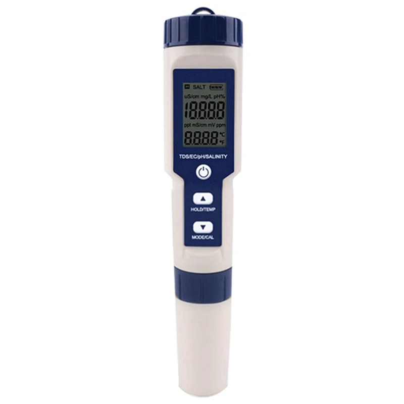 5 в 1 TDS / EC / PH / Измеритель солености / температуры Цифровой тестер монитора качества воды для бассейнов, питьевой воды, аквариумов Прочный