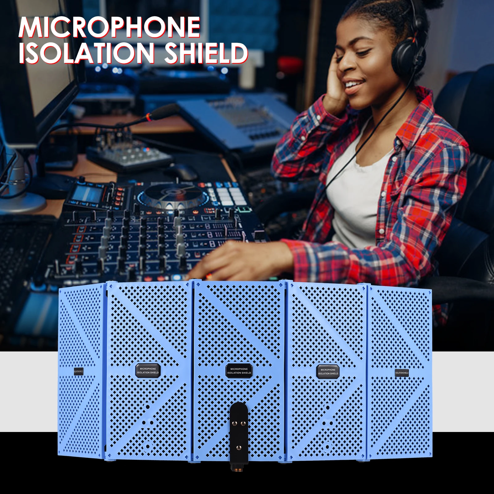 5-дверный профессиональный студийный записывающий микрофон ИзоляцияShield Складной поп-фильтр Микрофон Ветрозащитный экран с высокой плотностью
