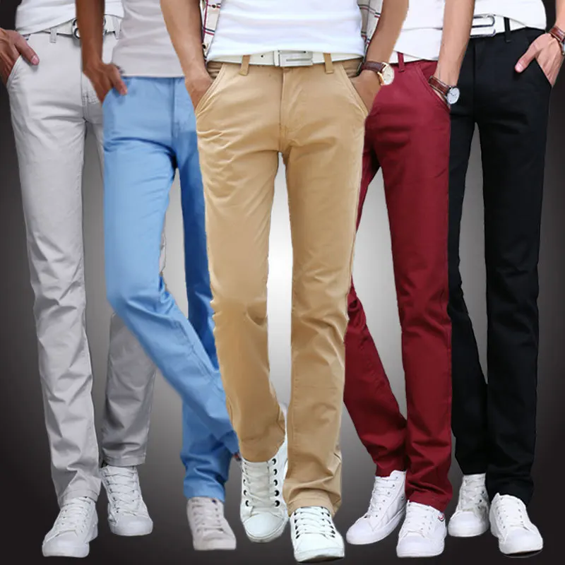 8 цветов Мужские Slim Fit Тонкие повседневные деловые брюки Весна Лето Хлопок Молодежные Эластичные Прямые Брюки Мужские Плюс Размер 28-38