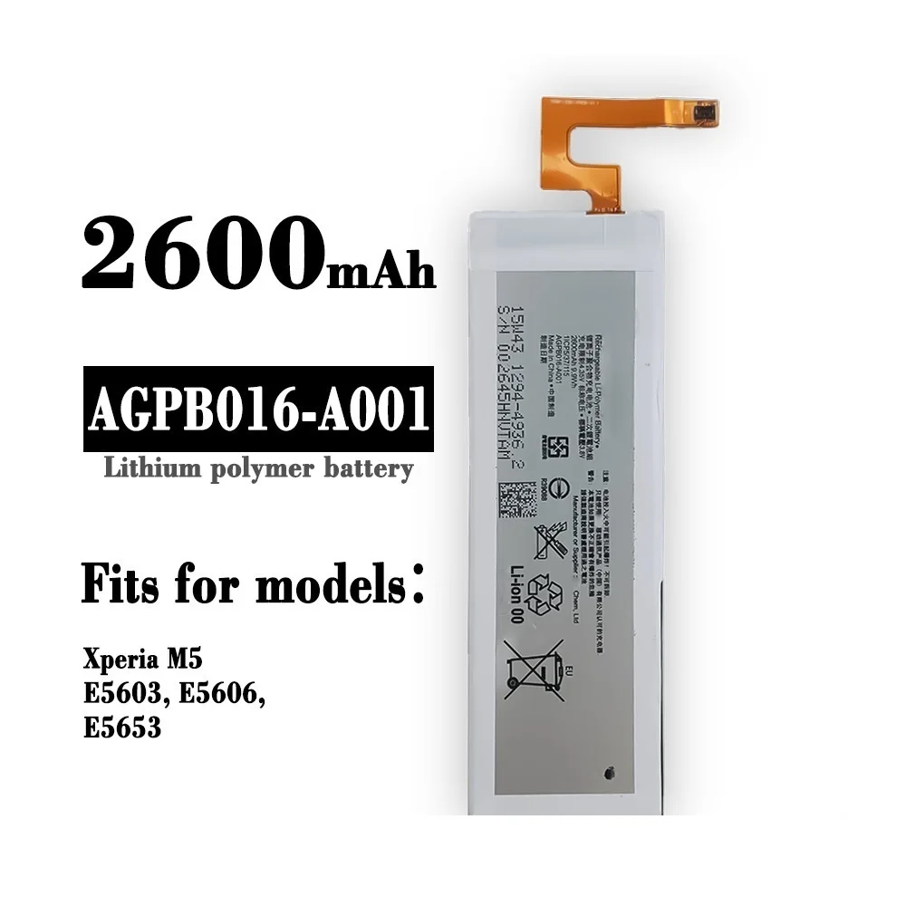 AGPB016-A001 Сменный аккумулятор для Sony Xperia M5 E5603 E5606 E5653 E5643 E5663 E5663 E5603 E5606 2600 мАч Bateria+Free Tools Изображение 0 