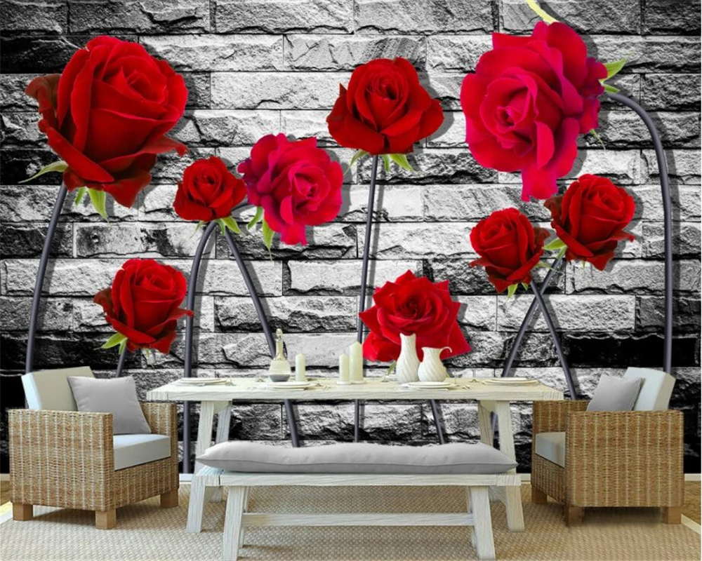 beibehang 3D красные розы стена телевизор стена фон гостиной спальня настенные росписи интерьер фон фотообои панно 3d обои