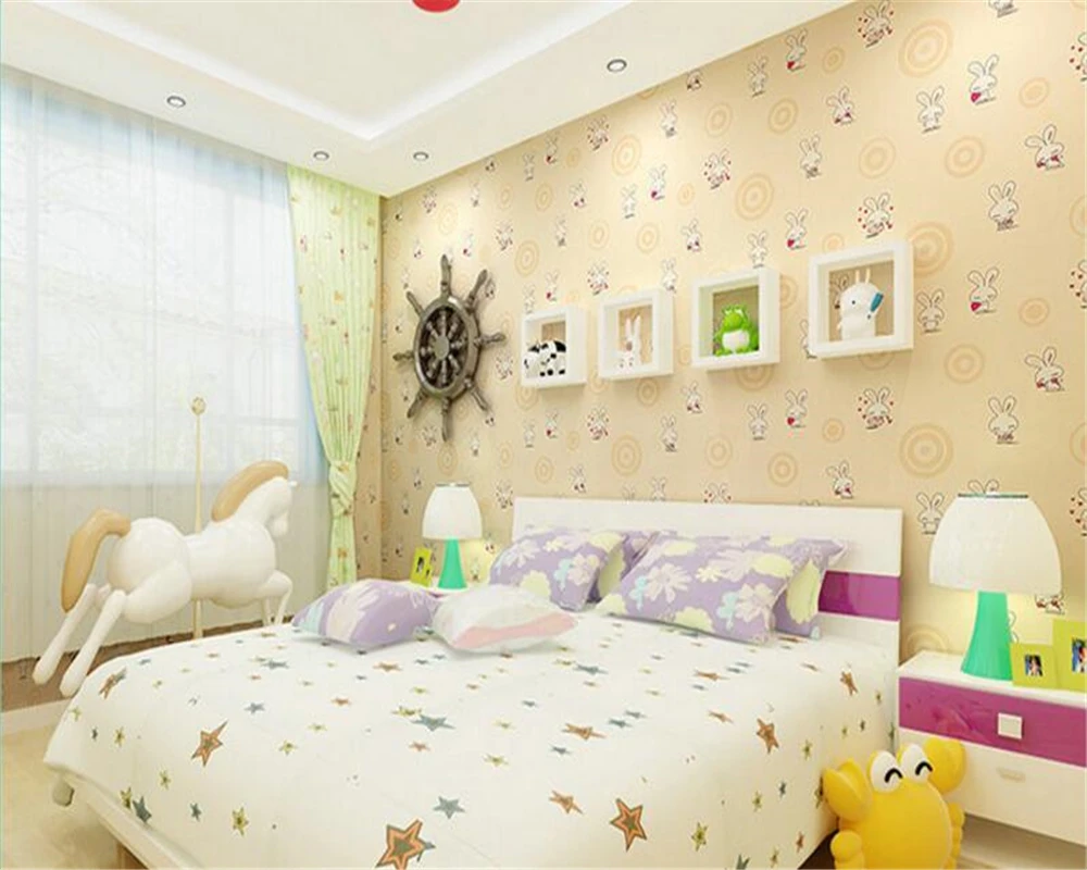 beibehang экологические флизелиновые обои детская комната мальчик девочка мультфильм маленький кролик гостиная спальня обои behang behang