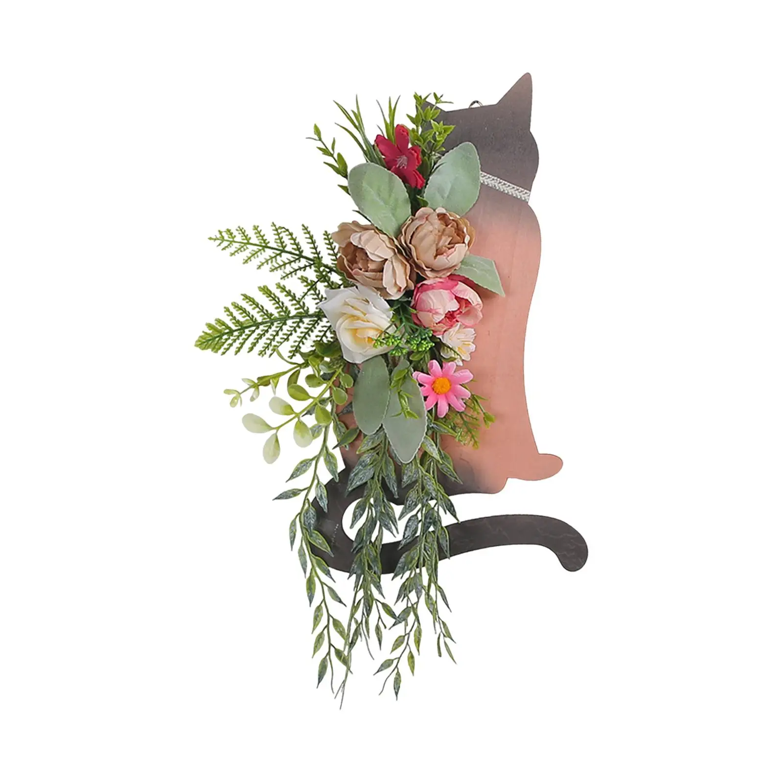Cat Деревянный Дверной Знак Искусственный Цветочный Венок Для Праздника Фестиваля Крыльца