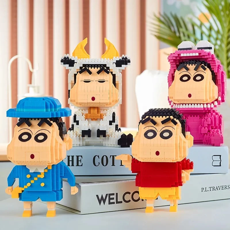 Crayon Shin Chan Маленький гранулированный строительный блок Сборка Модель Модные игрушки Головоломка Украшение рабочего стола Подарок на день рождения
