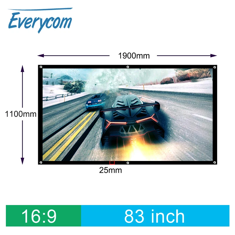 Everycom 83 дюйма 16:9 3D HD настенный проекционный экран холст для домашнего кинотеатра бар клуб дискотека поддержка светодиодный DLP проектор Изображение 0 