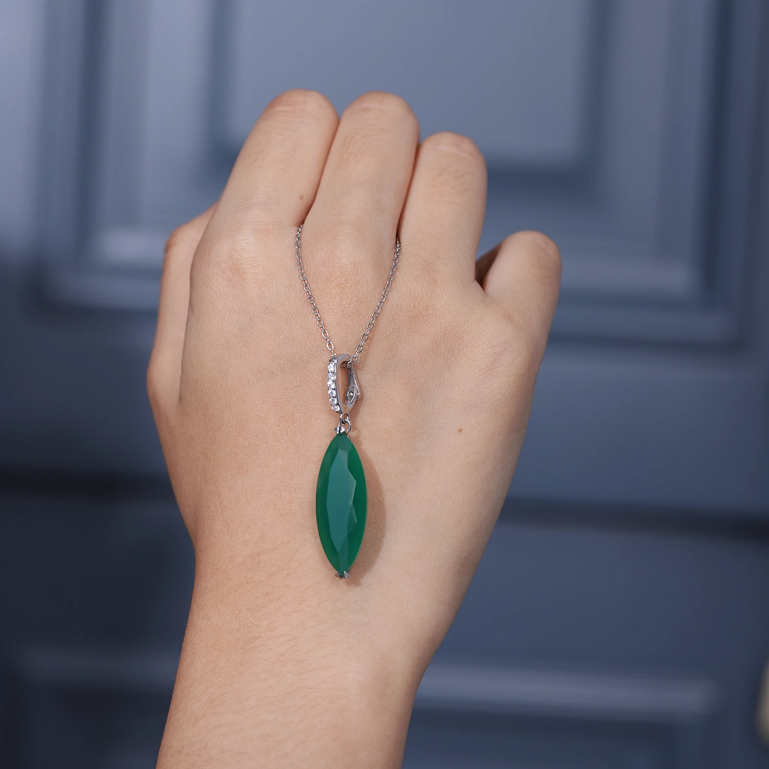 GEM'S BALLET 11.45Ct Marquise Натуральный зеленый агат 925 пробы Ожерелья и подвески из стерлингового серебра с драгоценными камнями для женщин Ювелирные изделия
