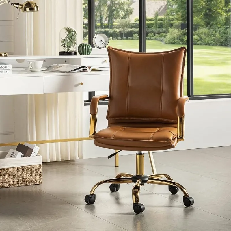 HULALA HOME Настольный стул для домашнего офиса из искусственной кожи, регулируемое вращающееся компьютерное кресло с золотыми ножками и подлокотниками
