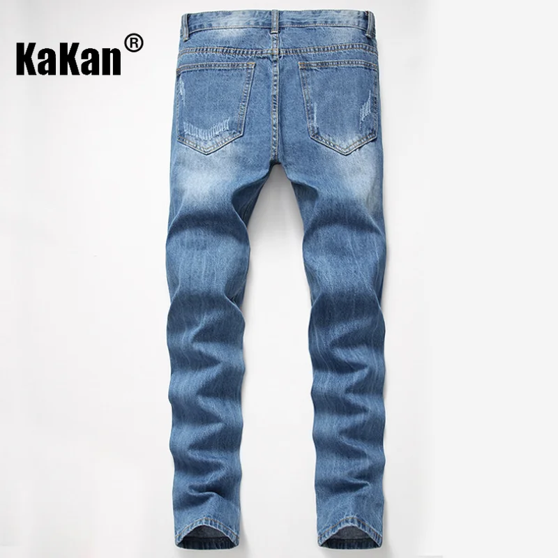Kakan - Рваные мужские рваные джинсы в новом европейском и американском стиле, синие потертые стиранные повседневные джинсы K36-339 Изображение 1 