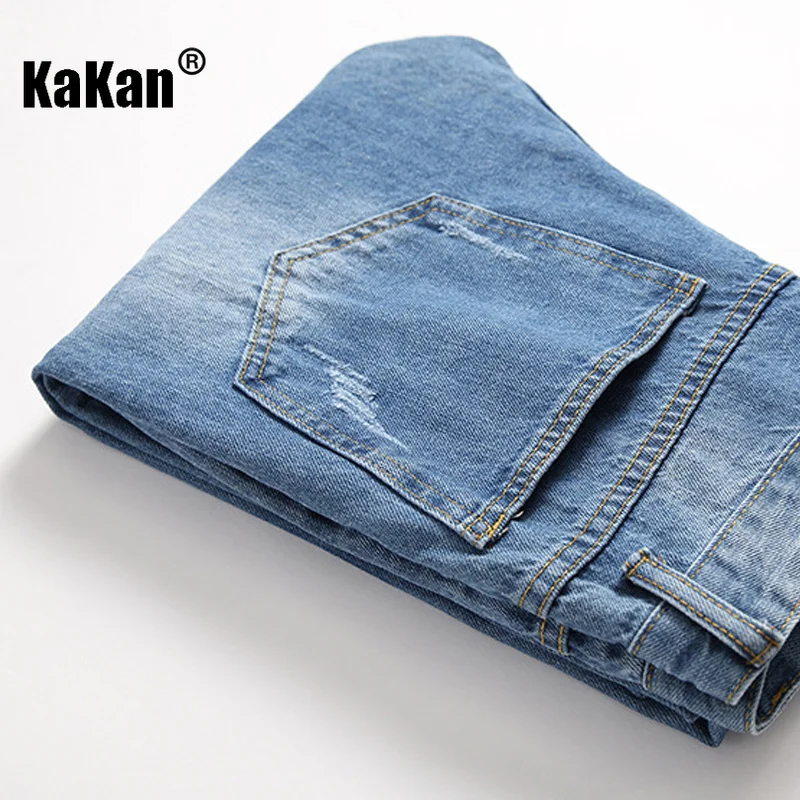 Kakan - Рваные мужские рваные джинсы в новом европейском и американском стиле, синие потертые стиранные повседневные джинсы K36-339 Изображение 5 