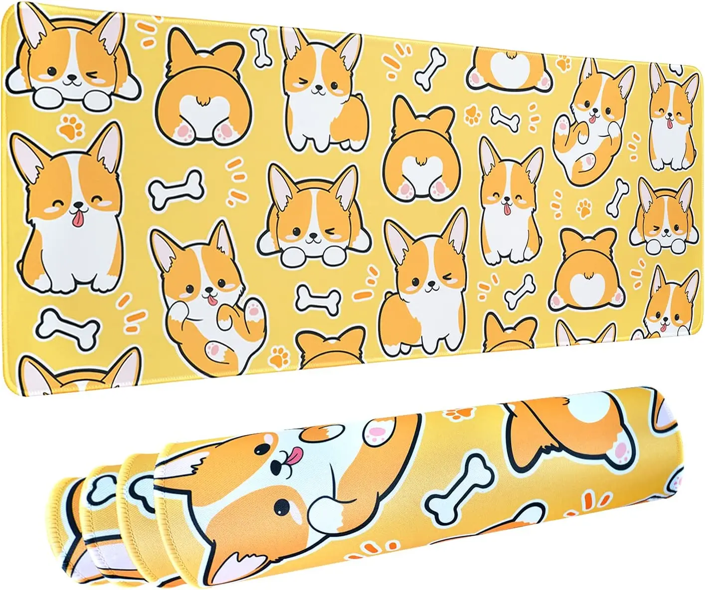Kawaii Corgi Gaming Mouse Pad для настольной расширенной большой корги собаки Коврик для мыши Orange Mousepad XL 31,5 x 11,8 дюйма