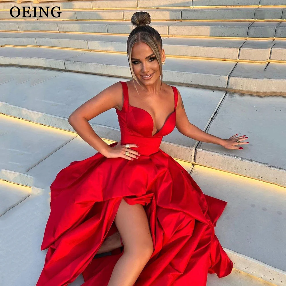 OEING Красный Элегантный A Line Выпускное платье Сексуальный спагетти на бретельке Вечерние платья с высоким разрезом Платье для особых случаев Vestidos De Novia