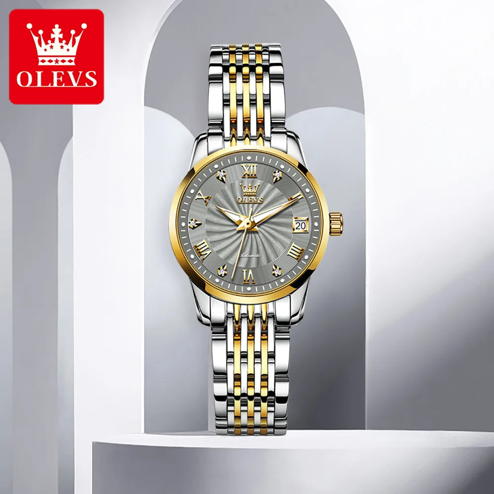 OLEVS Автоматические механические часы для женщин Роскошные женские наручные часы Top Brand Водонепроницаемые часы со светящимся стальным ремешком 6630