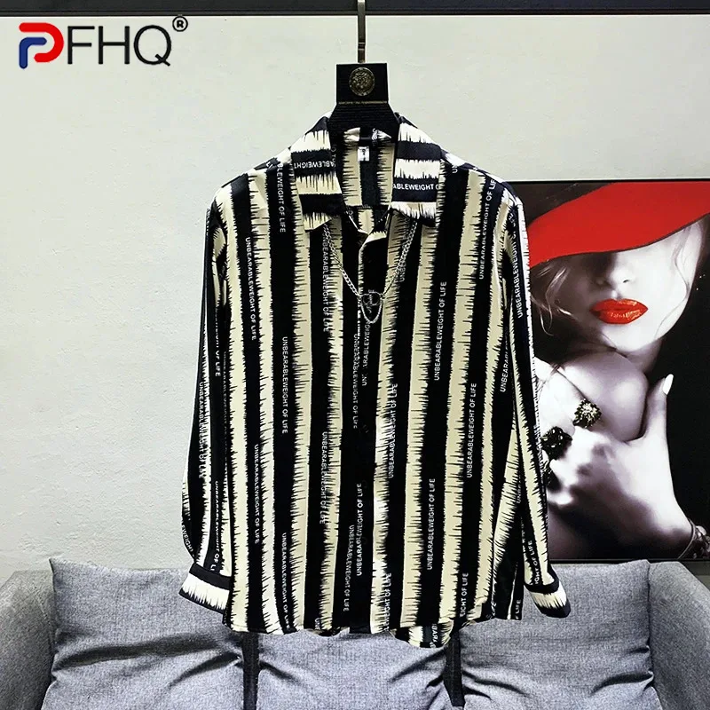 PFHQ Полоса Контрастный цвет Мужские рубашки Дизайн ниши Элегантный Высокое качество Повседневный Стильный Оригинал Буква INS Топы Весна 21F3009