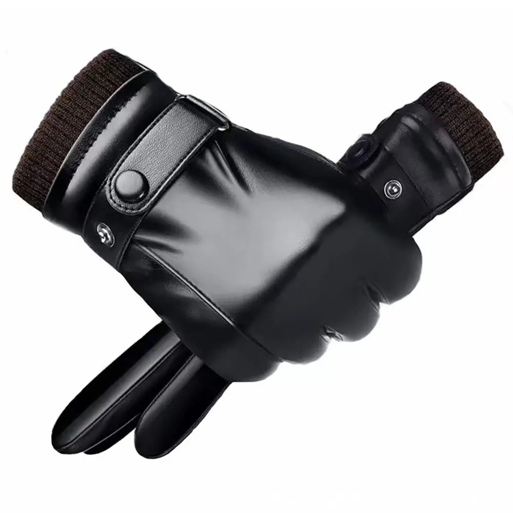 PU кожаные перчатки для верховой езды Перчатки для вождения Толстые плюшевые перчатки с сенсорным экраном Перчатки с сенсорным экраном Пушистые теплые рукавицы для мужчин
