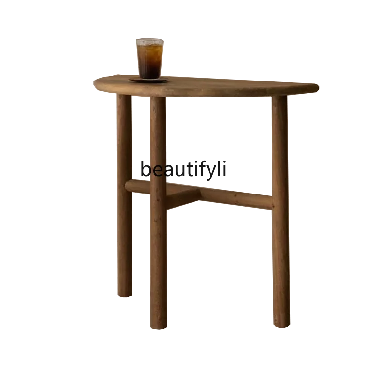Silent Style Полукруглая консоль из массива дерева Многофункциональная комбинация консольных столов Круглый стол для бревен Изображение 0 