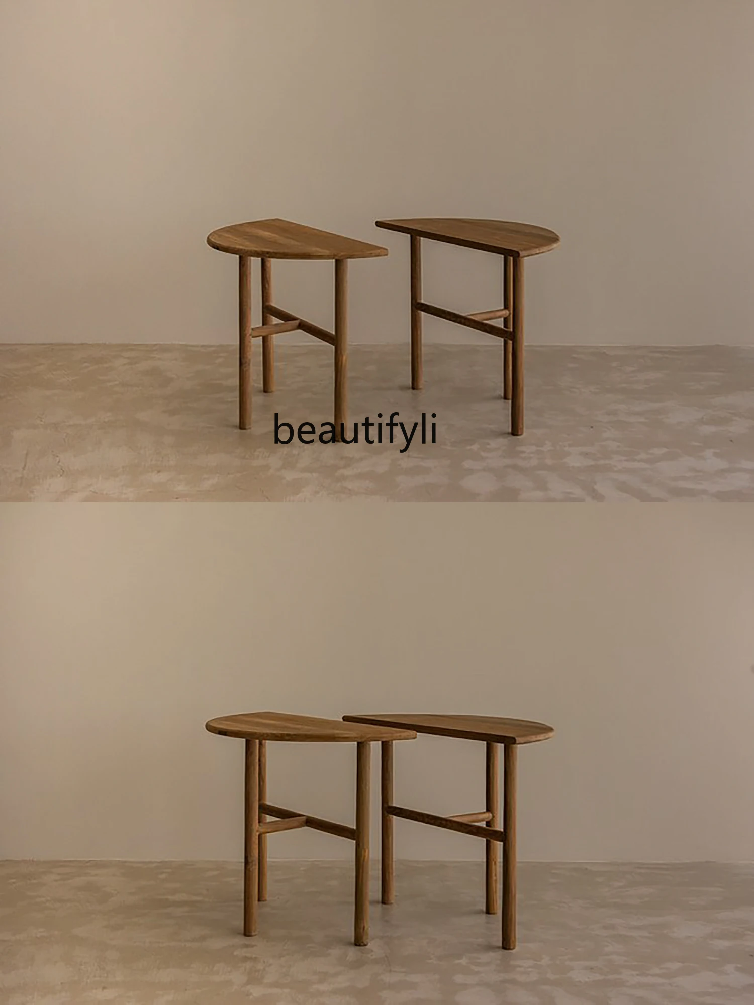 Silent Style Полукруглая консоль из массива дерева Многофункциональная комбинация консольных столов Круглый стол для бревен Изображение 3 