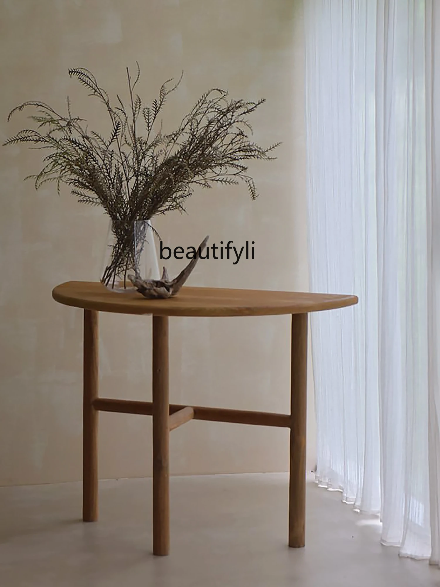 Silent Style Полукруглая консоль из массива дерева Многофункциональная комбинация консольных столов Круглый стол для бревен Изображение 4 