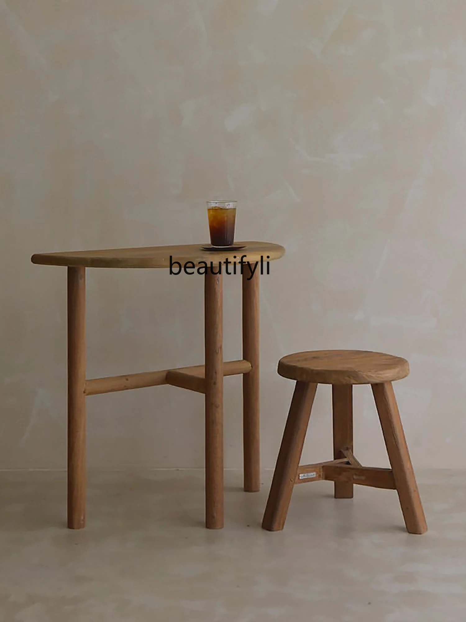 Silent Style Полукруглая консоль из массива дерева Многофункциональная комбинация консольных столов Круглый стол для бревен Изображение 5 