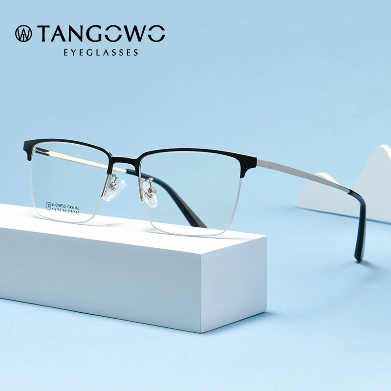 TANGOWO Design Титановая оправа для очков Сверхлегкая квадратная полуоправа для мужчин Очки для близорукости по рецепту 9119