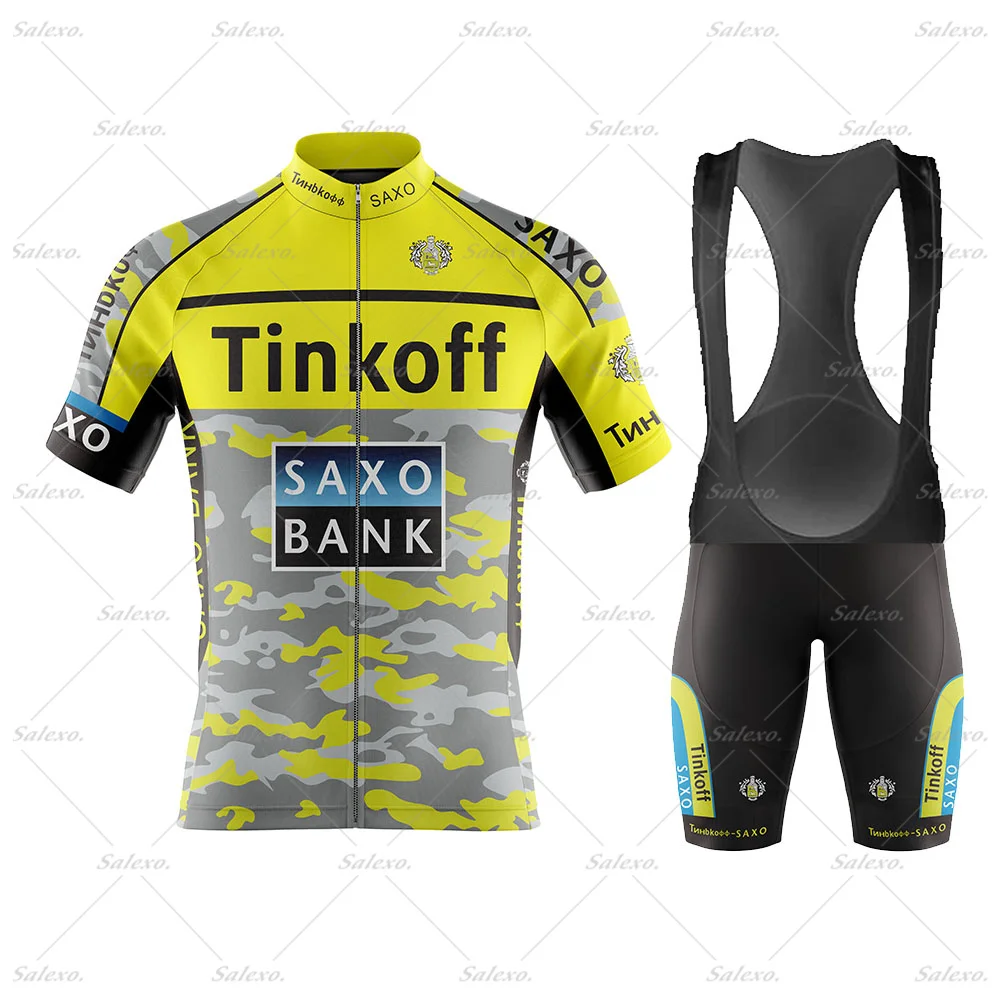 Tinkoff Saxo Bank Веломайка 2023 Летний комплект велосипедных джерси с защитой от ультрафиолета Дышащий гоночный спортивный велосипед Джерси Велосипедная одежда