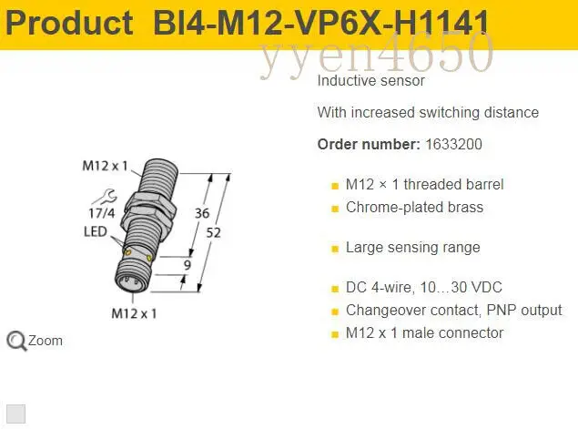 TURCK Bi4-M12-VP6X-H1141 Индуктивный датчик приближения Новинка