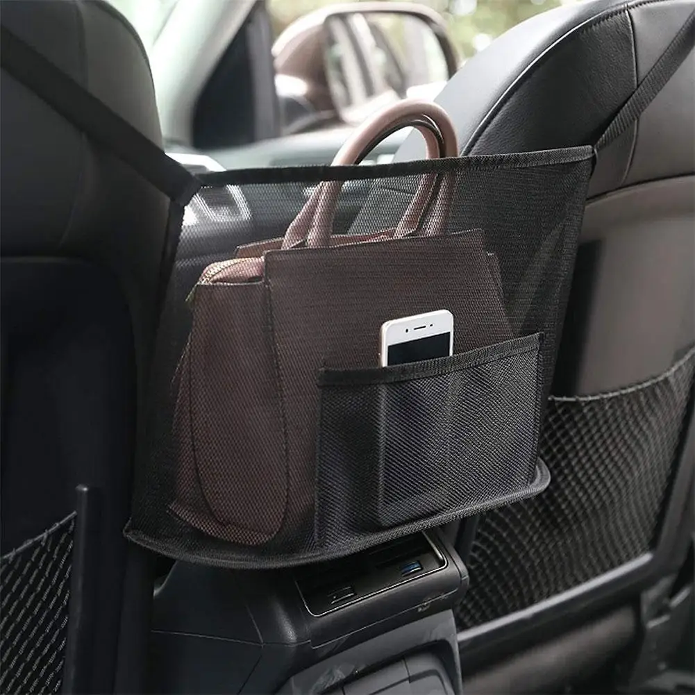 Автомобильная сетка для сидений большой емкости, карманная сумка, держатель кошелька, сетчатый задний чехол между сиденьями, сумка для хранения, органайзер, автомобильные аксессуары