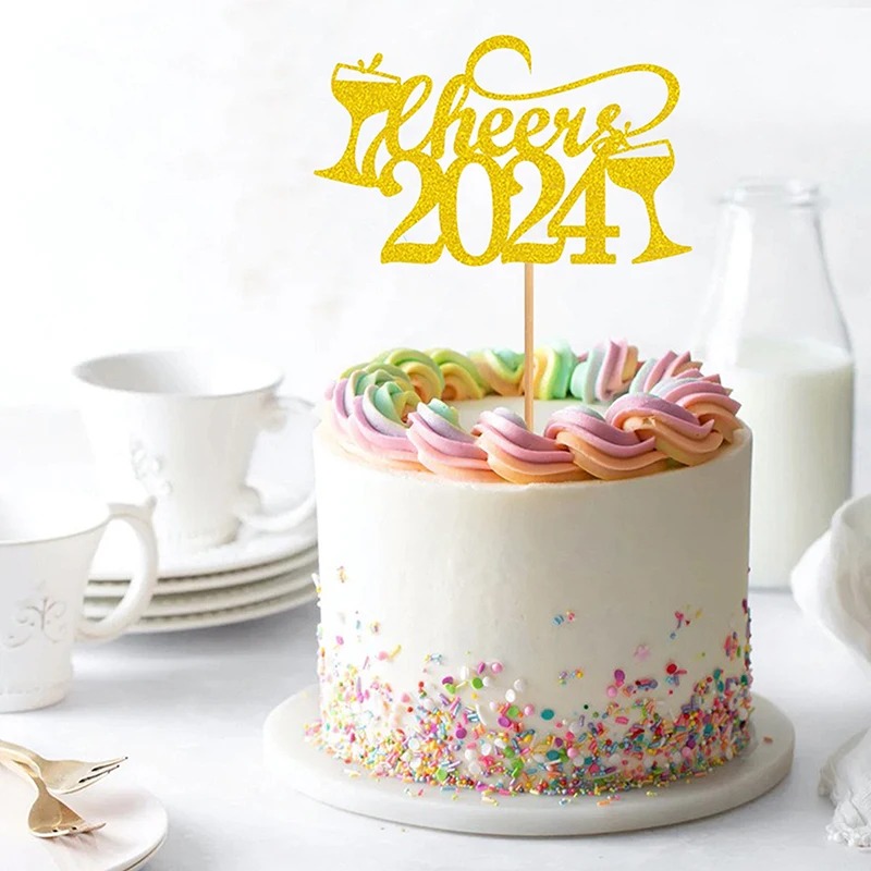 Акриловый топпер для торта Письмо С Новым годом с бокалом вина Cheers Новогодняя вечеринка Выпечка торта Украшение для вечеринки Сувениры