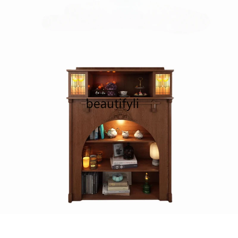 Американский камин Гостиная Декоративный шкафчик из массива дерева Кабинет Шкаф для хранения Ретро Многослойный шкаф-витрина
