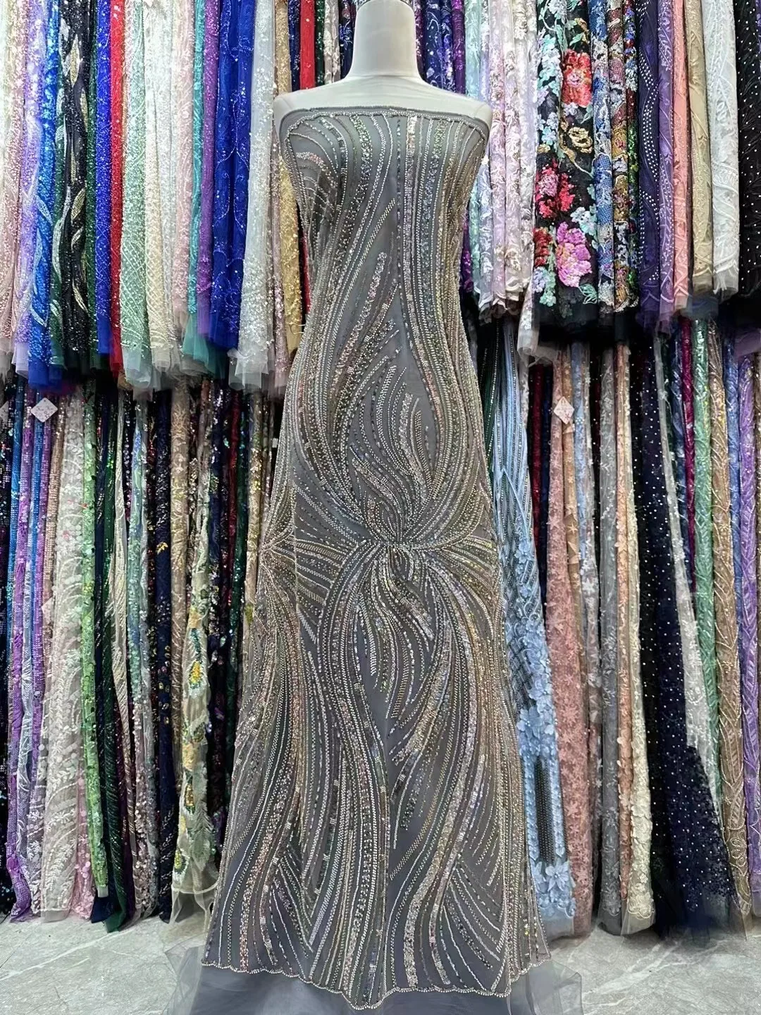  африканские пайетки бисерные кружевные ткани высокое качество последовательная вышивка французская нигерийская кружевная ткань для свадебной вечеринки материал Изображение 0 