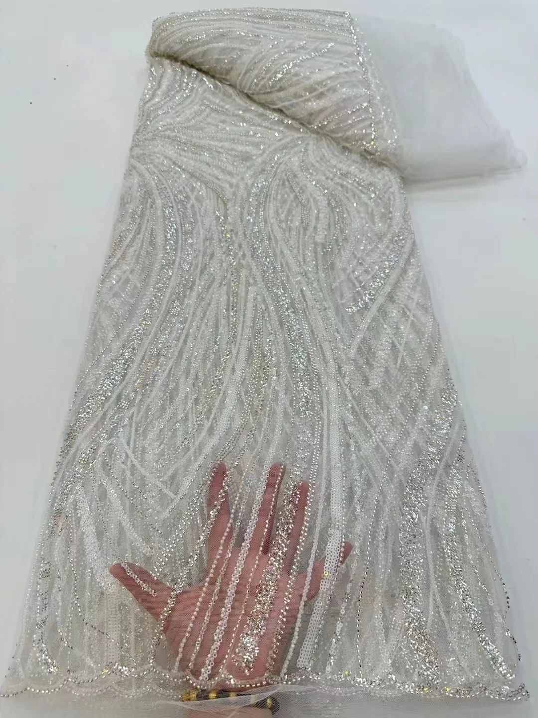  африканские пайетки бисерные кружевные ткани высокое качество последовательная вышивка французская нигерийская кружевная ткань для свадебной вечеринки материал Изображение 1 