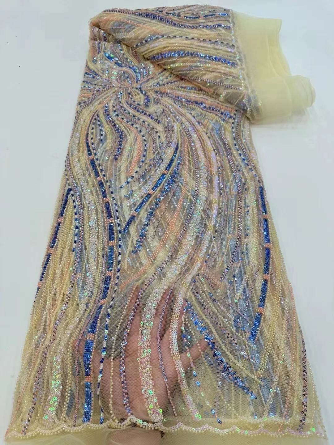  африканские пайетки бисерные кружевные ткани высокое качество последовательная вышивка французская нигерийская кружевная ткань для свадебной вечеринки материал Изображение 4 