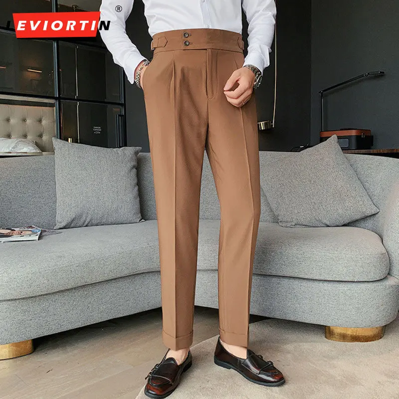 Британский стиль мужские персонализированные трендовые повседневные брюки корейская версия облегающие однотонные деловые повседневные брюки с высокой талией