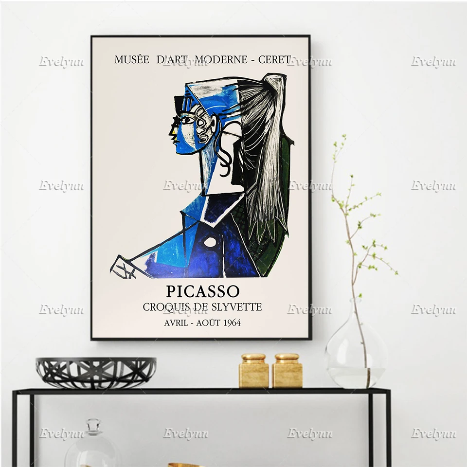 Винтажная выставка Плакат Пабло Пикассо / Скетч-плакат Slyvette / Испанское искусство / Настенное искусство Принты Домашний декор Холст Плавающая рамка